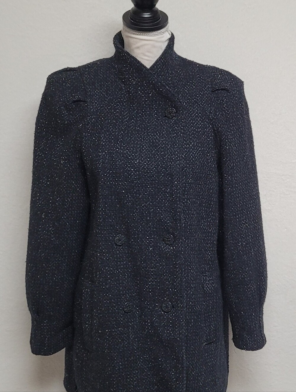 70s Vintage Weatherwise by Micki Black White Speckled Wool Tweed Overcoat 16 - Picture 12 of 14